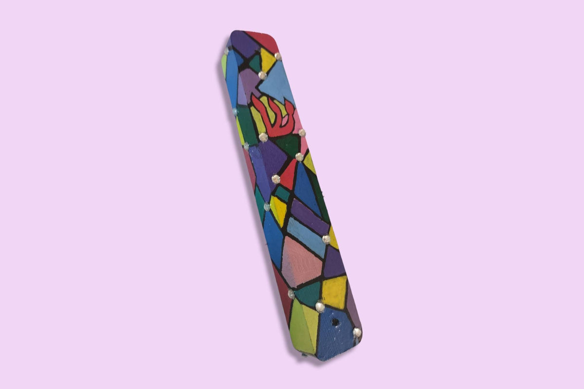 Hand-Painted Stained Glass Mezuzah and Hamsa