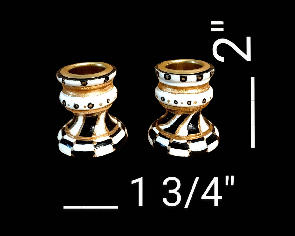 Golda Hand-Painted Shabbat Candlesticks | Black, Ivory & Gold Modern Judaica